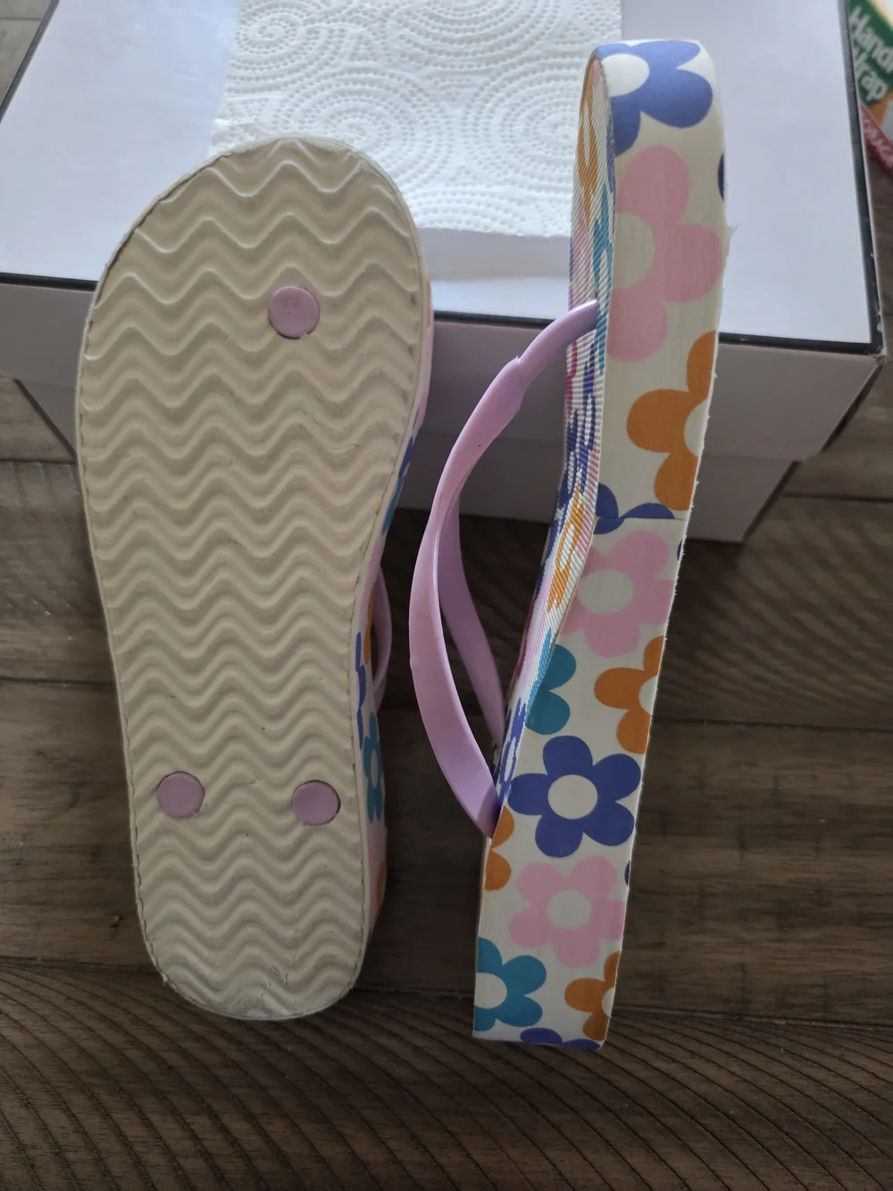 Primark Floral Platform Flip Flops in Pink, Blue & Orange
